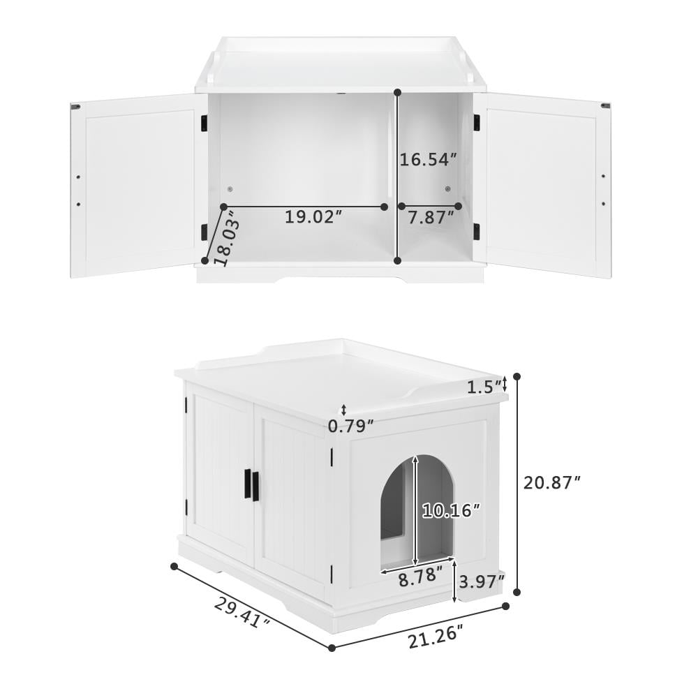 GoDecor Double-Door Wooden Cat Litter Box， Wooden Cat House， White