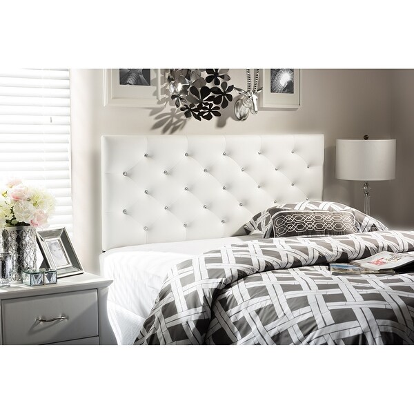 Viviana Modern and Contemporary White Faux Leather Upholstered Button-tufted Queen Size Headboard - - 35413338