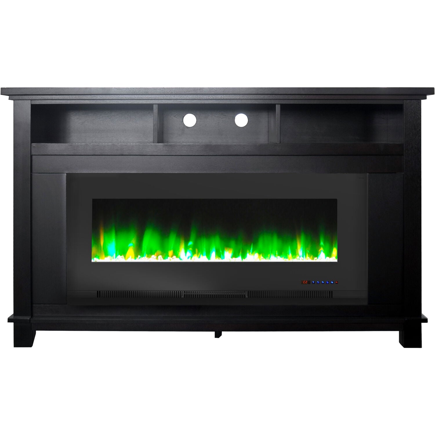 Hanover Winchester Electric Fireplace TV Stand and Color-Changing LED Heater Insert with Crystal Rock Display, Dark Coffee