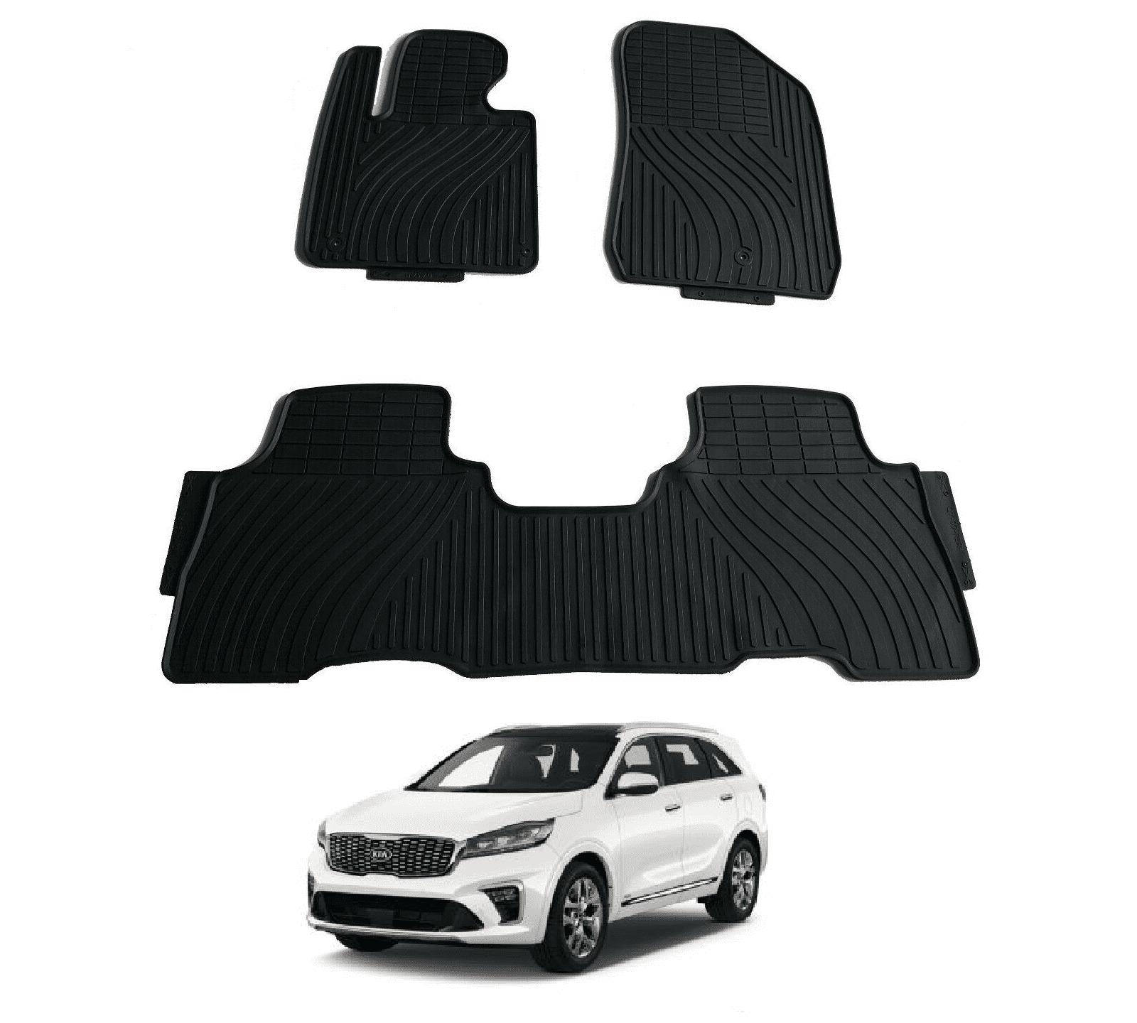 Rubber All Weather Floor Mats for Kia Sorento 5 Passenger 2016 - 2019