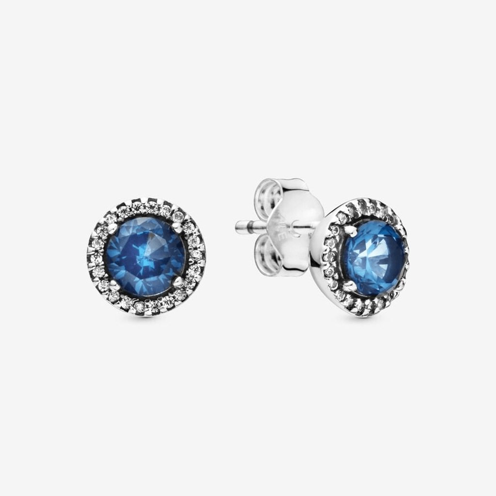 PANDORA  Blue Round Sparkle Stud Earrings