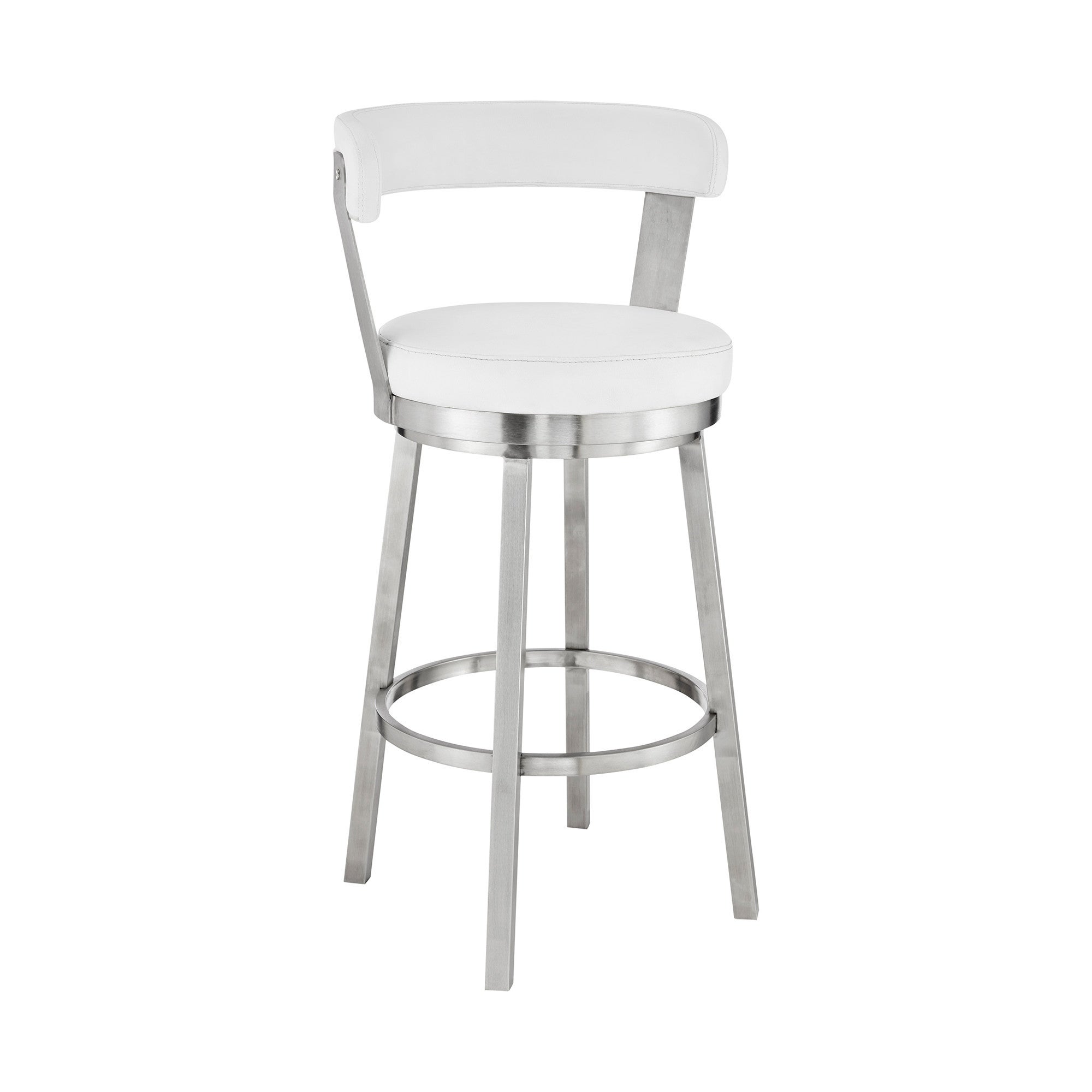 26 Chic White Faux Leather with Stainless Steel Finish Swivel Bar Stool - 36 x 17 x 19