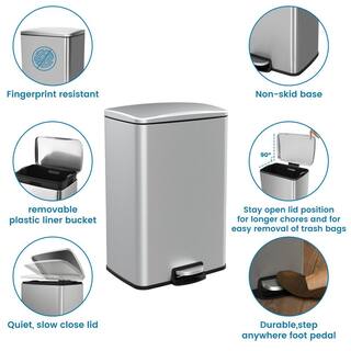 Innovaze 13.2 Gal. 50 l Stainless Steel Rectangular Kitchen Step-on Trash Can MGCS-AS2003