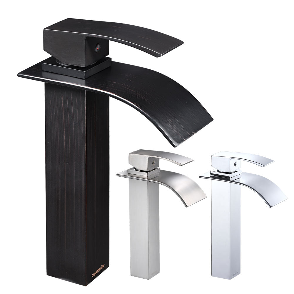 Aquaterior Waterfall Vessel Faucet Square 1-Handle Cold & Hot 10