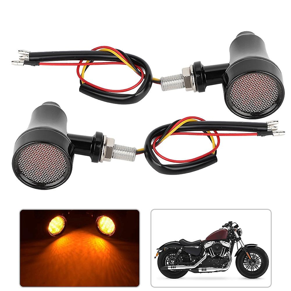 Metal Shell Retro Grid Motorcycle Turn Signal Light Led Brake Light Flash Lamp (black)