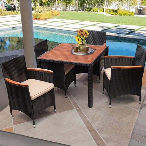 Lacoo PE Wicker/ Acacia Wood Outdoor Patio Dining Set