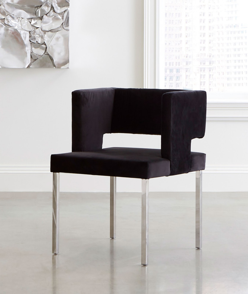 Raffia Dining Chair  Black Velvet  Stainless Steel Legs   Contemporary   Dining Chairs   by Phillips Collection  Houzz