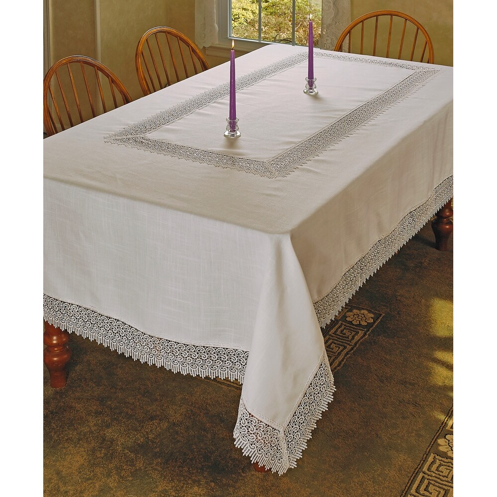 Violet Linen Treasure Macrame Lace   Linen Look   Pattern Tablecloth