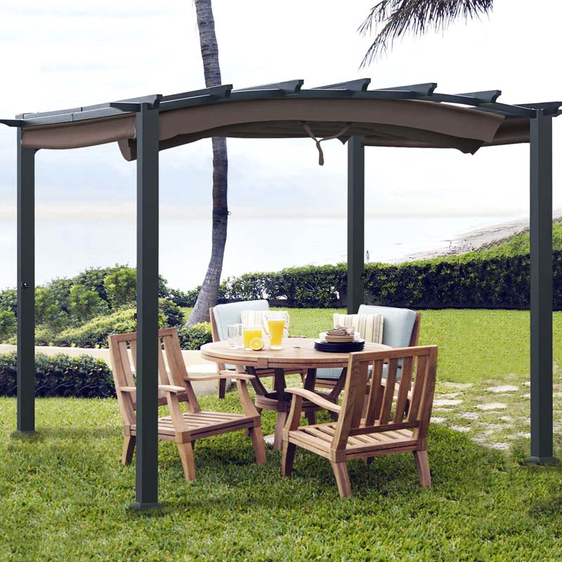 10 x 10 FT Patio Metal Pergola with Retractable Canopy Heavy-Duty Outdoor Pergola for Deck Backyard Garden