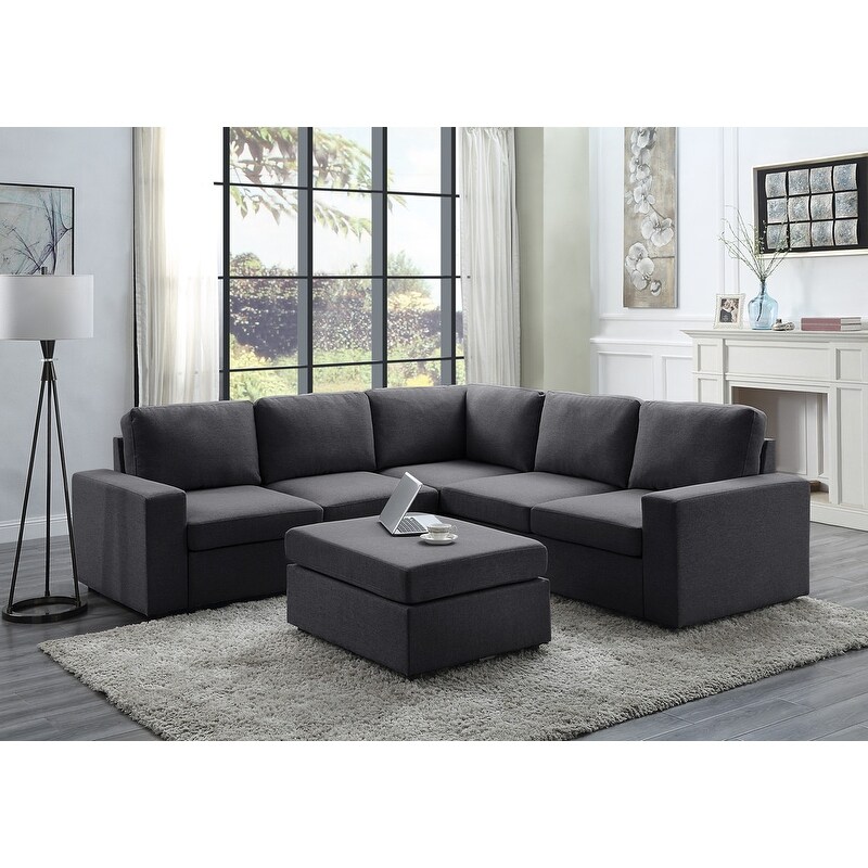 Elliot Sectional Sofa with Ottoman in Linen