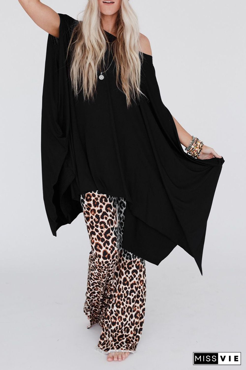 Cold Shoulder Black Cover Up Loose Top