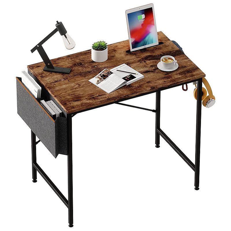 Bestier 32 Inches Modern Simple Office Study Desk with Storage Bag， Rustic Brown