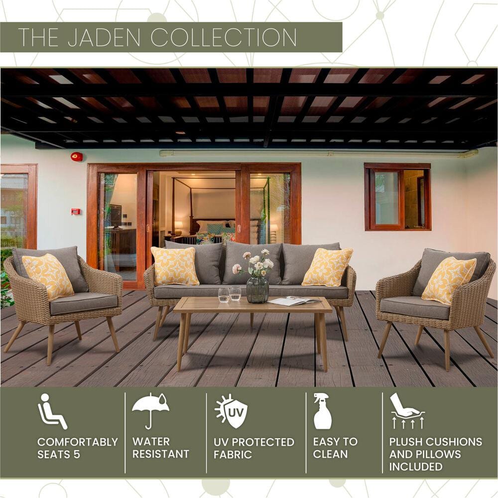 MOD Jaden 4-Piece Wicker Patio Conversation Set with Gray Cushions JADEN4PC-GRY