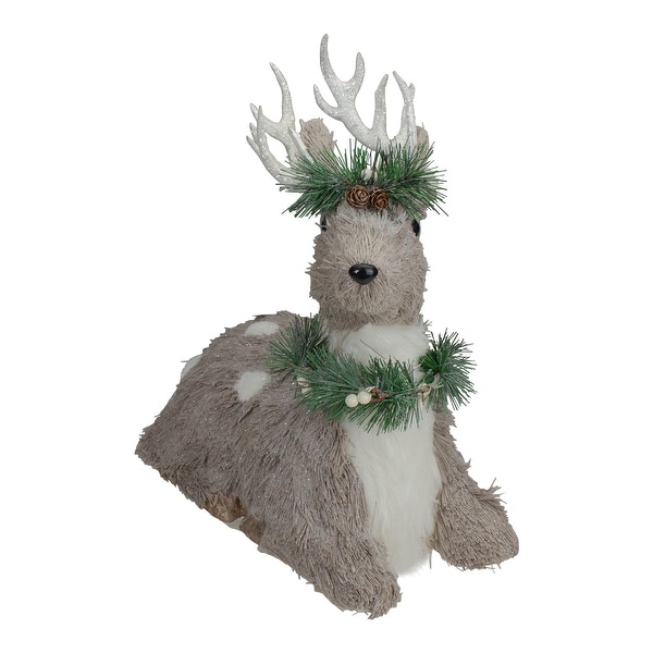 Sitting Sisal Reindeer with Wreath Christmas Figure