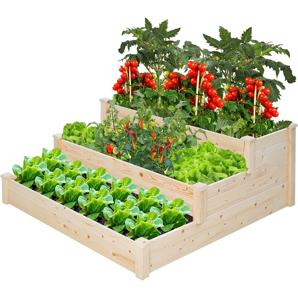 SUNCROWN 3 Tier 4x4ft Wood Raised Garden Bed Elevated Planter Box