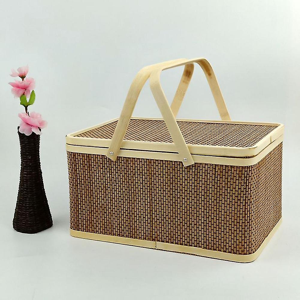 Bamboo Portable Storage Basket Picnic Basket Fruit Basket Home Basket Bedroom Desk Storage Basket