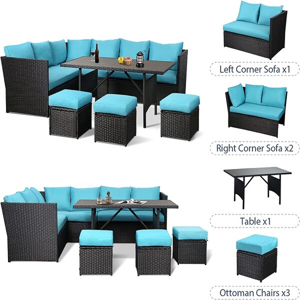 AECOJOY 7 Pieces Patio Furniture Set Outdoor Sectional Sofa Rattan Conversation Set