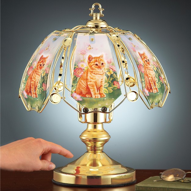 Collections Etc Cat Floral Garden Glass Shade Touch Lamp 10 X 10 X 14 5 Traditional