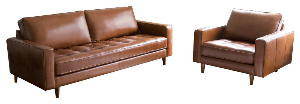 Hammond Leather 2 Piece Sofa and Armchair Set   Midcentury   Living Room Furniture Sets   by Abbyson Living  Houzz