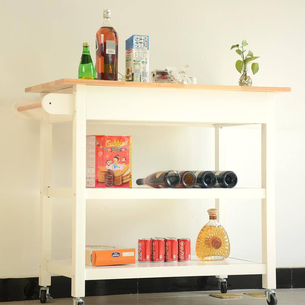 White Mobile Kitchen Island with 1-Big Drawer 2-Lockable Wheels Simple Design to Display Foods and Utensil Clearly KIW-10105