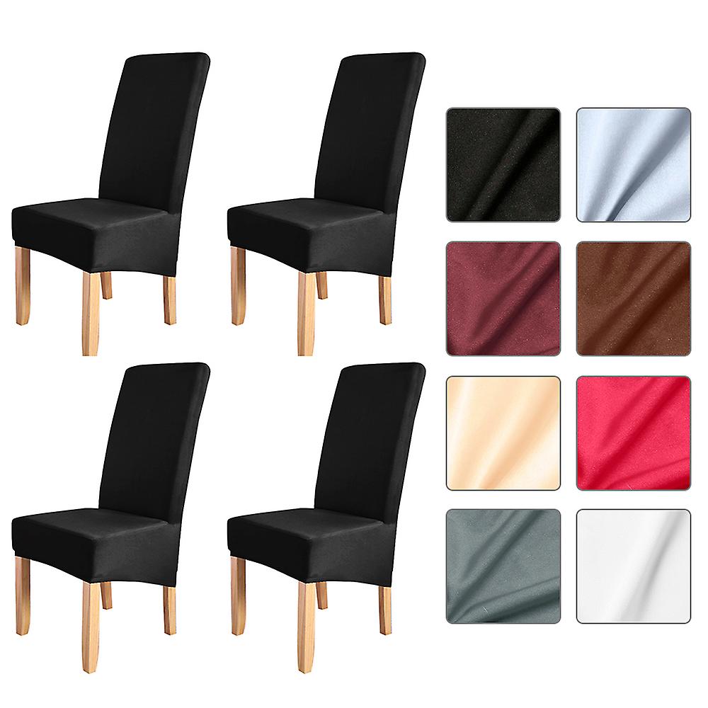 Black 4pcs Solid Color Chair Cover Stretch Chair Protector Non-slip Removable Washable For Dining Chair Hotel Black