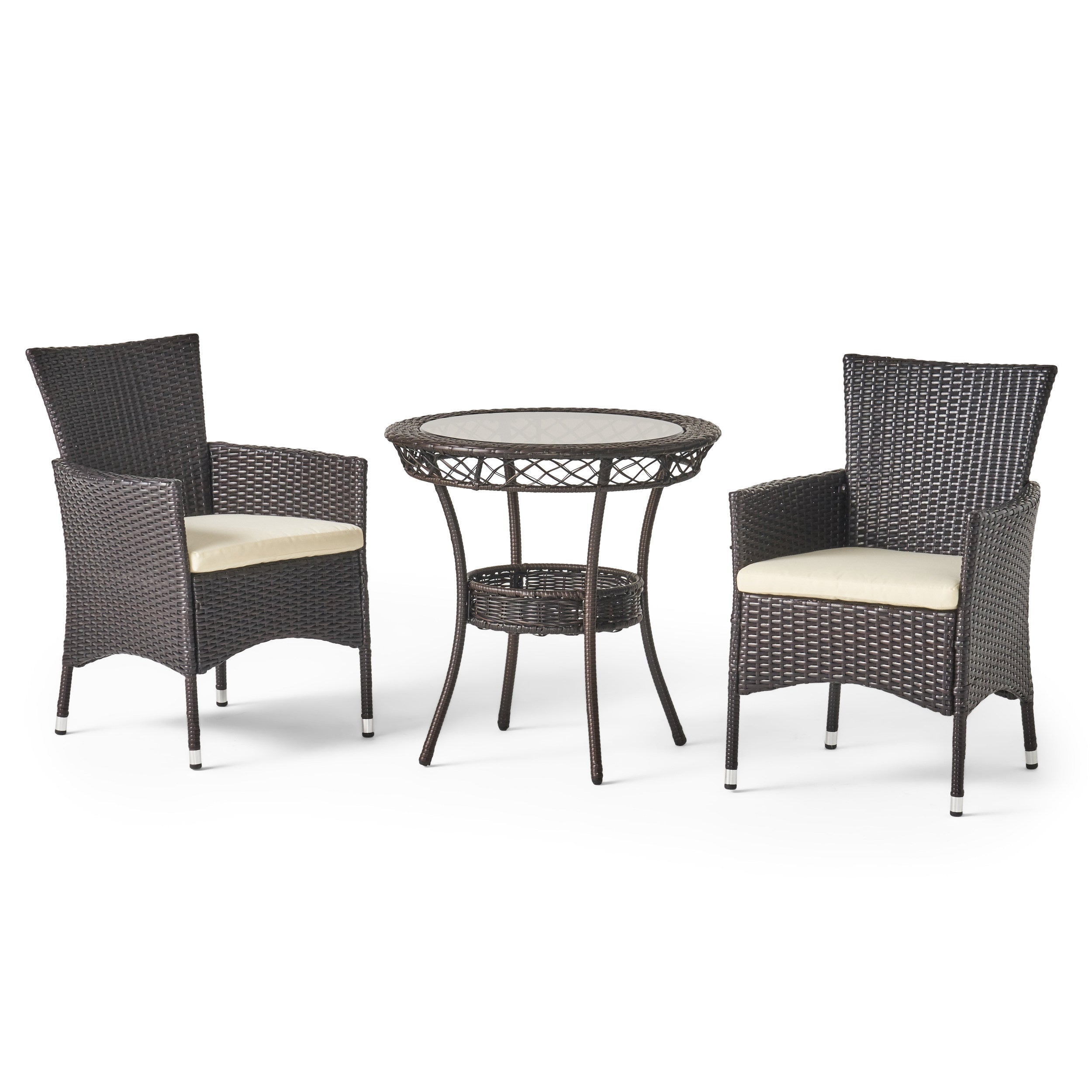 Clementine Outdoor Multibrown Wicker 3pc Bistro Set