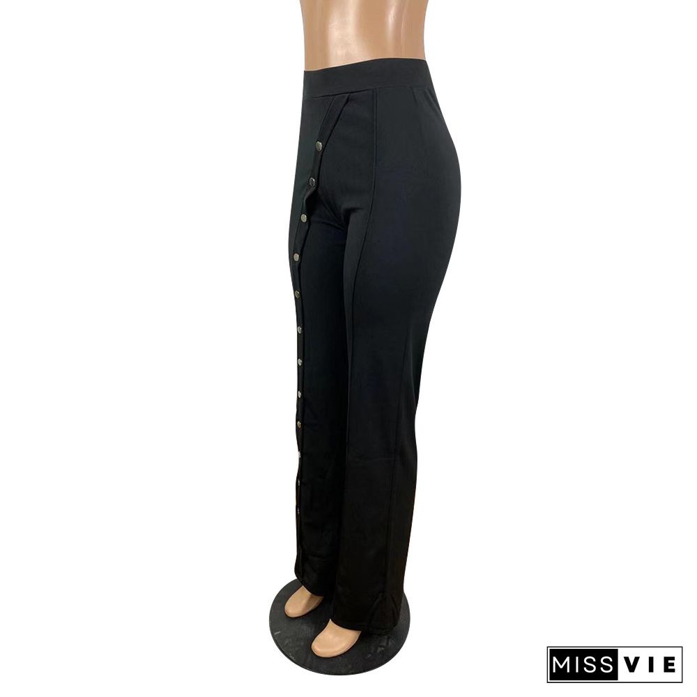 High Waist Solid Elastic Waist Flare Pants