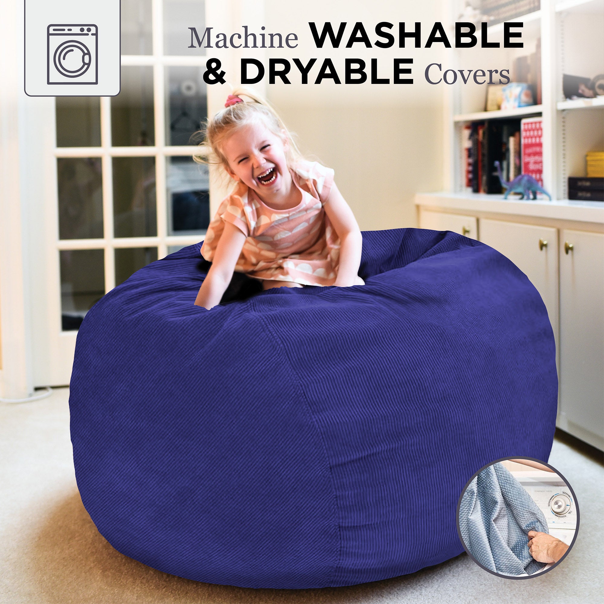 CordaRoy's Convertible Corduroy Full Size Bean Bag Chair, Navy