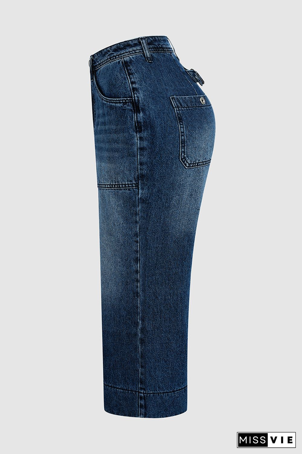 Slant Pocket Wide Leg High Rise Crop Jeans