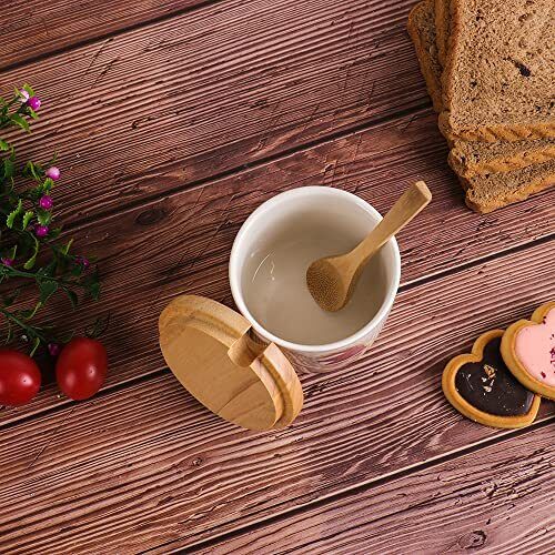 Cute Garfield Ceramic Sugar Bowl with Wooden Lid and Spoon