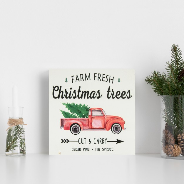 Farm Fresh Christmas Trees Wooden Wall Sign With Plaid Trim