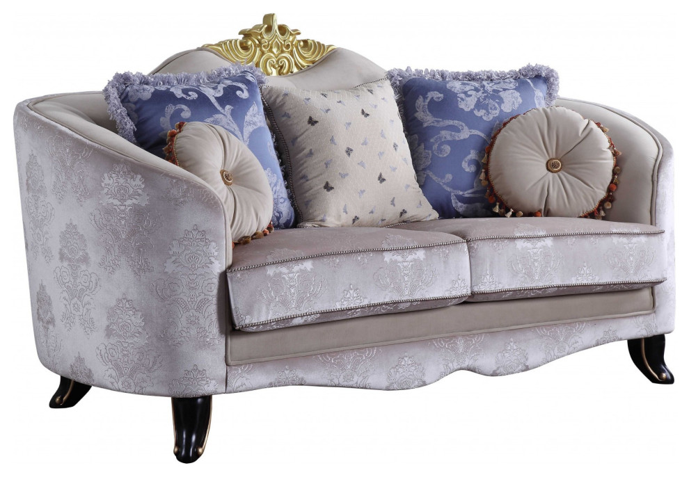 38 quotX 76 quotX 43 quotCream Fabric Upholstery Loveseat W5 Pillows   Victorian   Loveseats   by HomeRoots  Houzz