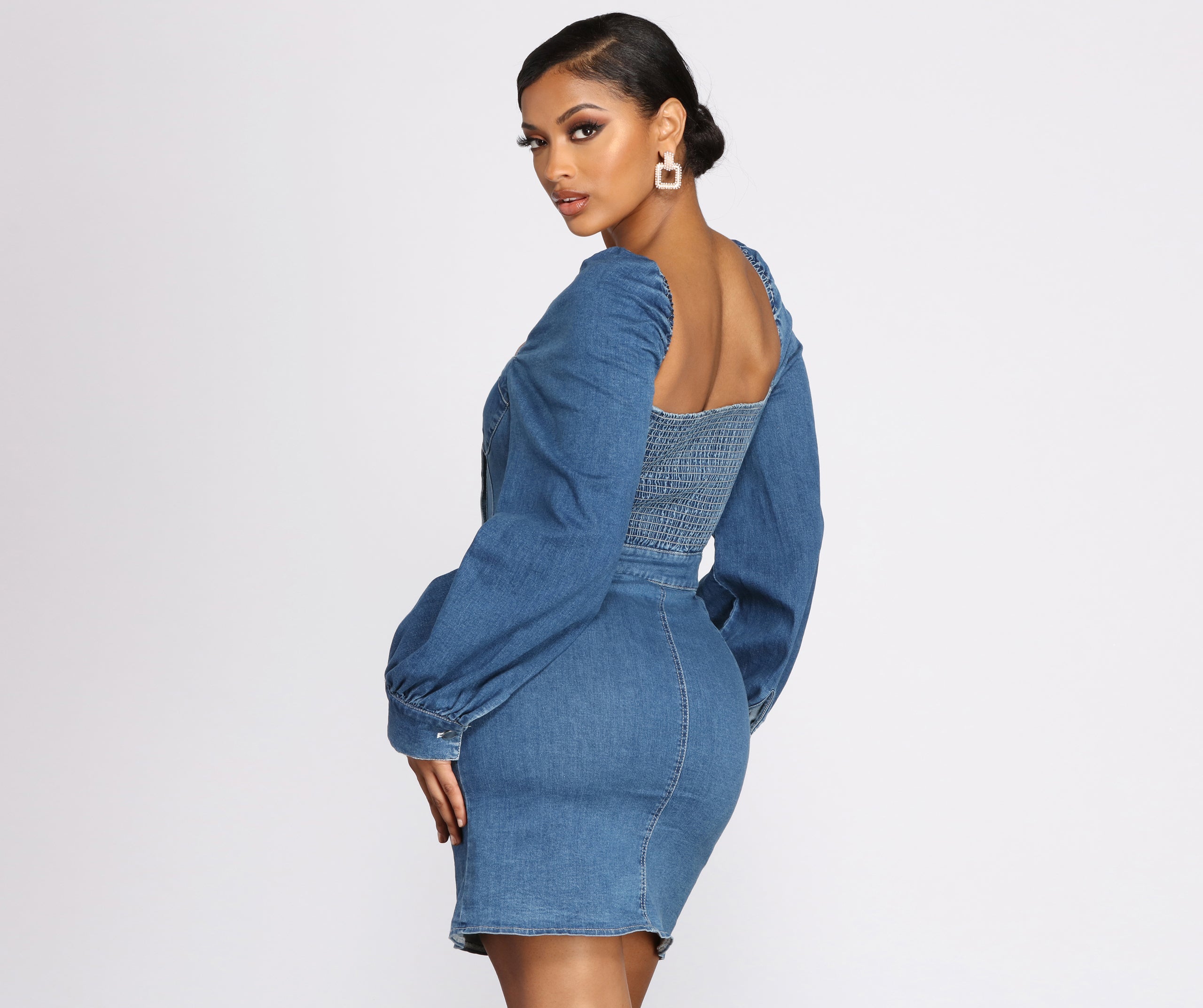 Dreamy In Denim Button Front Mini Dress