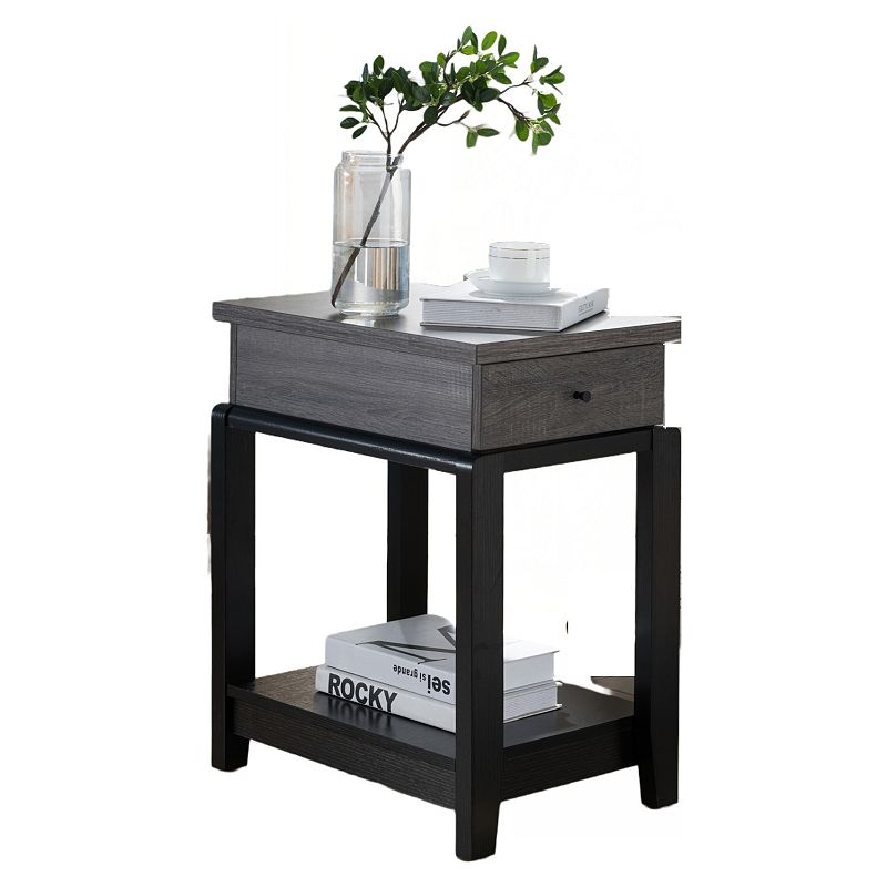 FC Design Distressed Grey and Black Chairside Table with Drawer and Open Bottom Shelf