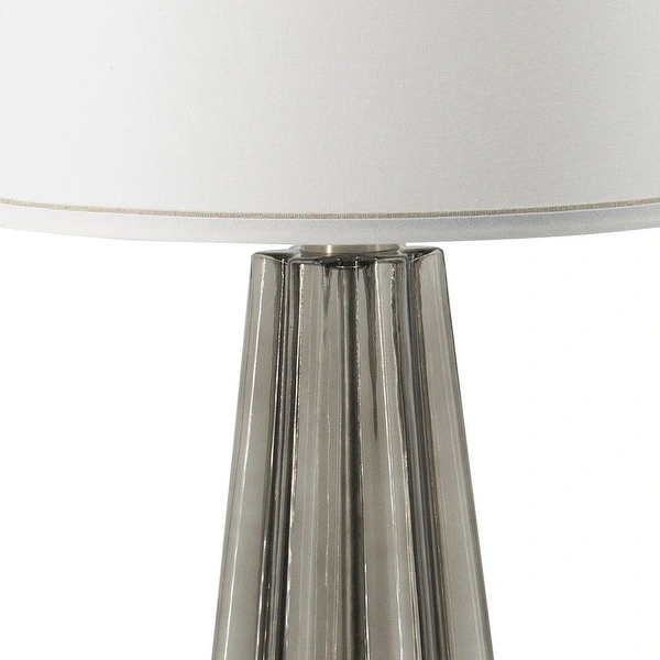 30 Inch Accent Table Lamp， Fabric Shade， Metal， Glass Frame， White， Gray - 29.5 H x 16 W x 16 L Inches