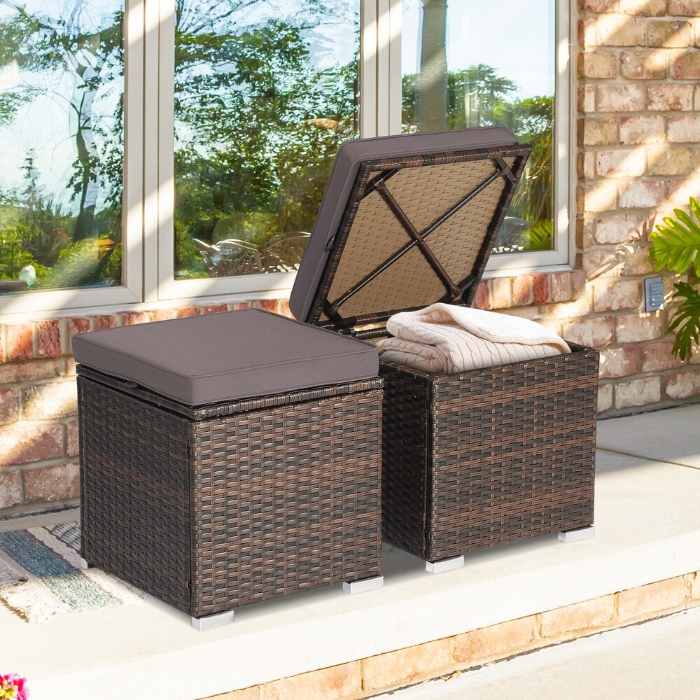 Costway 2PCS Patio Rattan Ottomans Seat Side Table Storage Box   See Details