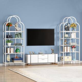 BYBLIGHT 29.52 in. Wide White Manufactured Wood 5-Tier Arched Bookcase Bookshelf BB-C0506GX