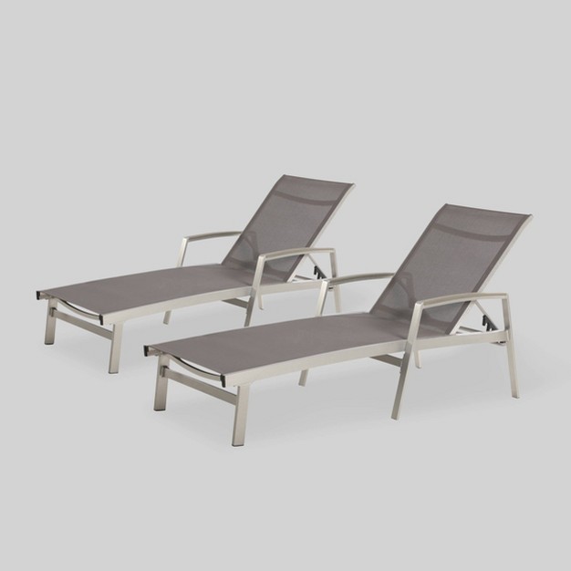 Oxton 2pk Mesh Patio Chaise Lounge Gray Christopher Knight Home