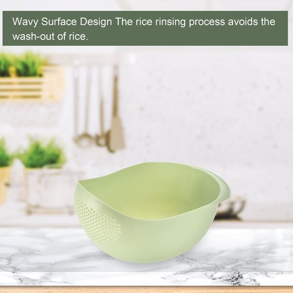 2pcs Rice Washing Filter Strainer Basket Rice Sieve Fruit Drain Bowl - Green