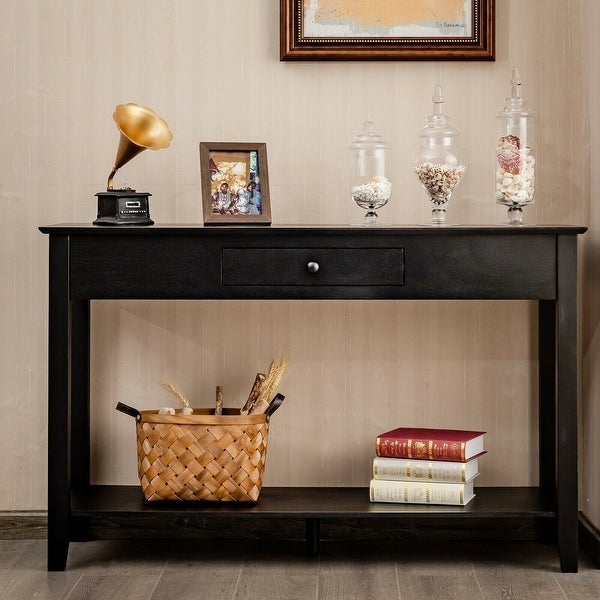 Console Sofa Side Accent Table with Drawer Shelf-Black - 48