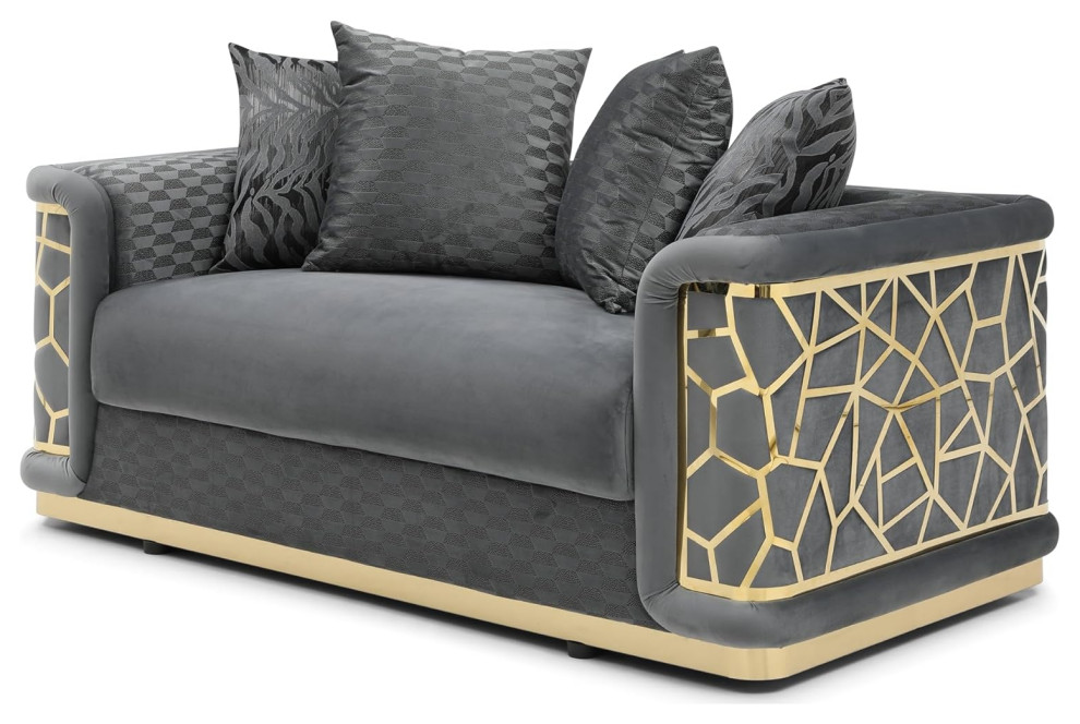 Unique Sofa  Micro Suede Seat With Brass Geometric Accent   Contemporary   Sofas   by Decor Love  Houzz