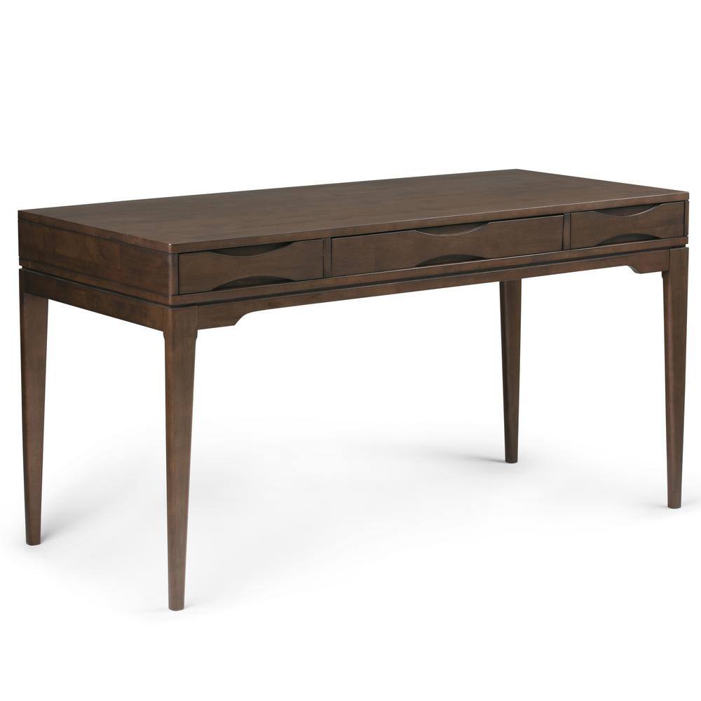 Simpli Home Harper Solid Hardwood Mid-Century Modern 60 in. Wide Writing Office Desk in Walnut Brown 3AXCHRP-10