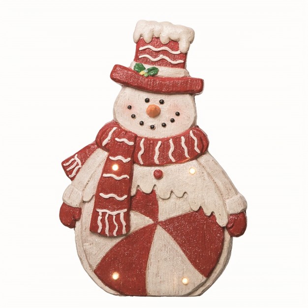 Transpac Resin White Christmas Light Up Peppermint Snowman