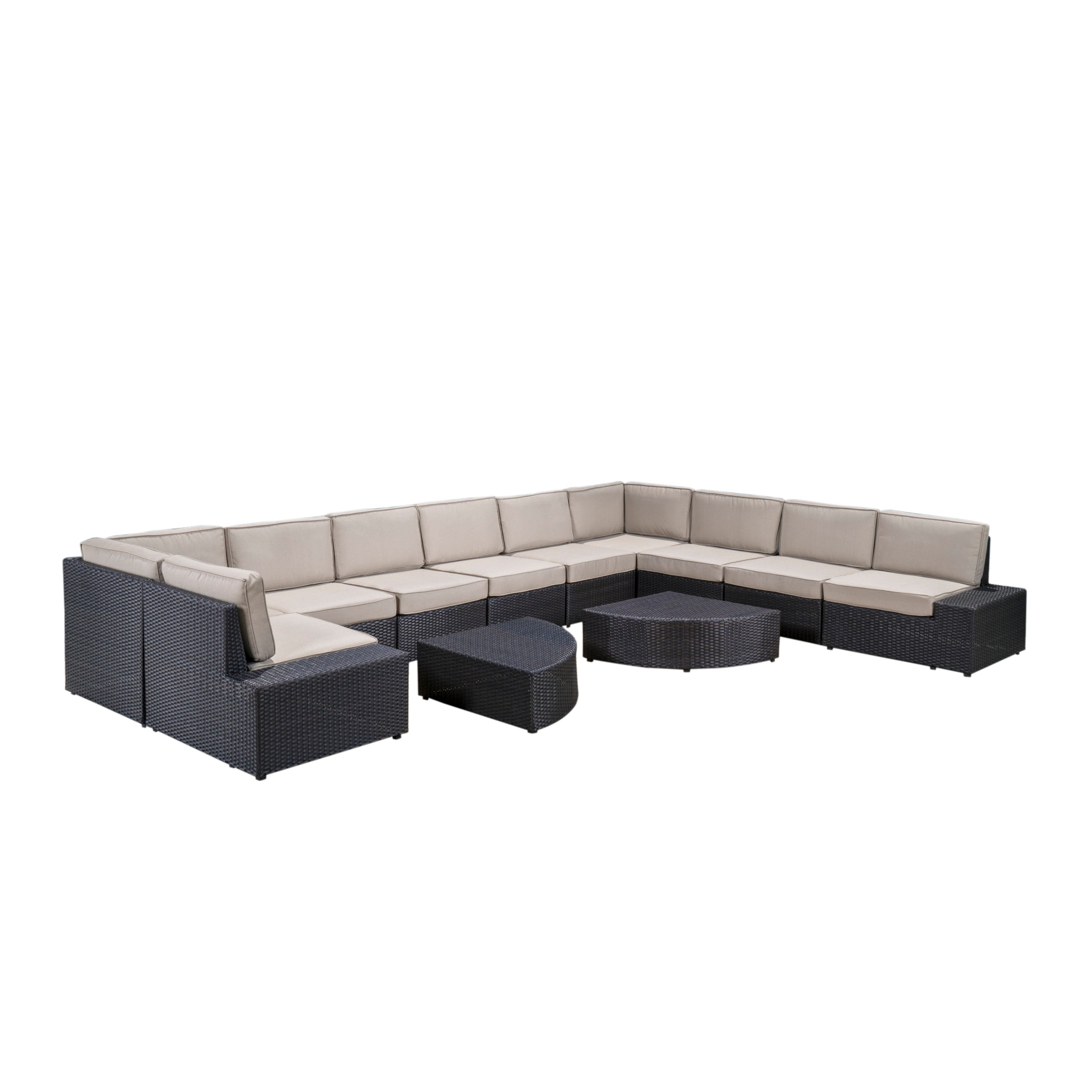 Reddington 12pc Outdoor Wicker Sectional Sofa Set w/ Cushions