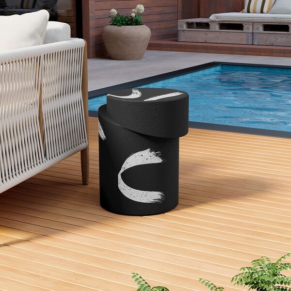 COSIEST Cylinder Shaped MgO Concrete Black Outdoor Side Table