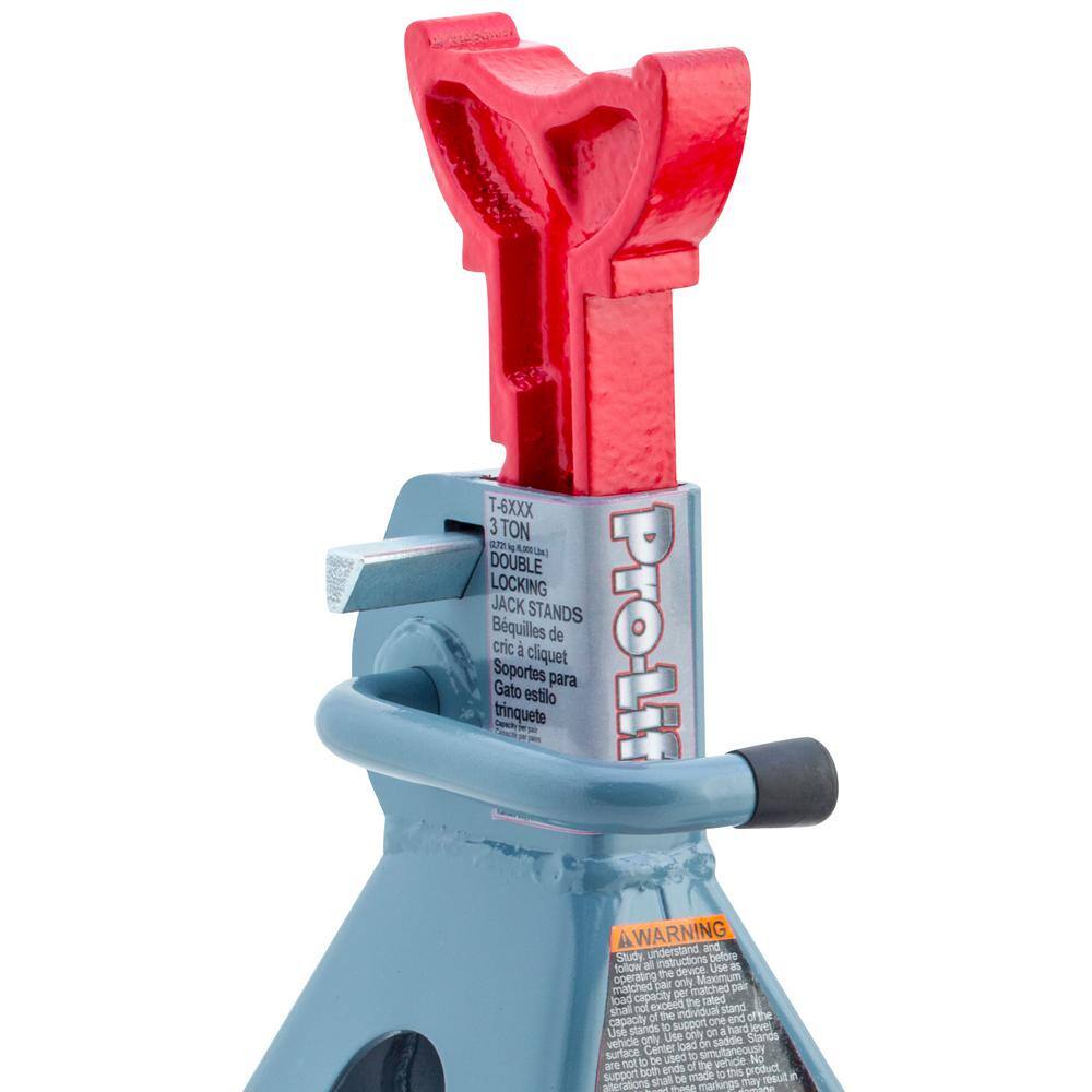 Pro-Lift 3-Ton Double Locking Pin Jack Stand with Cast Ductile Iron Ratchet Bar Pair T-6903D