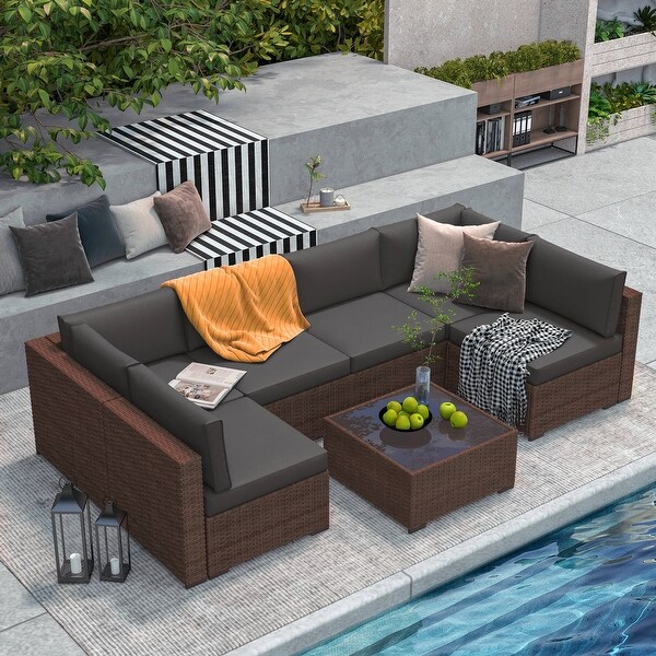 Wicker/ Steel 7piece Outdoor Cushioned Sectional Sofa Set