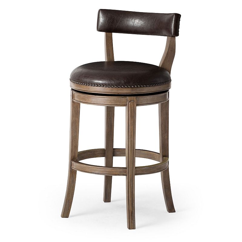 Maven Lane Alexander Bar Stool In Walnut Finish W/ Marksman Saddle Vegan Leather