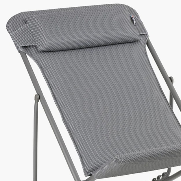 Lafuma Maxi Transat Plus Adjustable Foam Padded Ultra Compact Reclining Foldable Sling Chair With Headrest For Indoors And Outdoors Silver