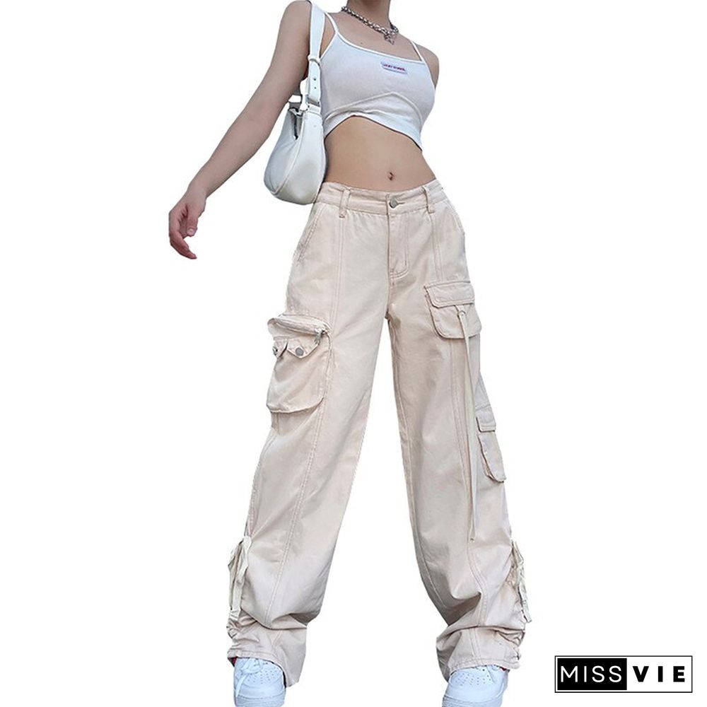 Cargo Jeans Y2k Aesthetic Fairy Grunge Low Waist Baggy Trousers With Multi Pockets Solid Color Harajuku Denim Pants